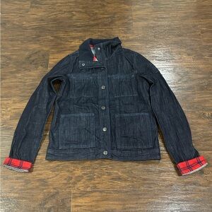 abercrombie kids Girl's Dark Wash Jean Jacket With Red Plaid Details Siz…